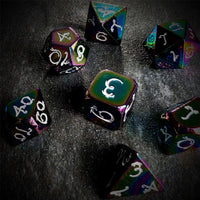 Thumbnail for Rainbow Metal with White Dragon Font - 7pcs RPG Dice Set