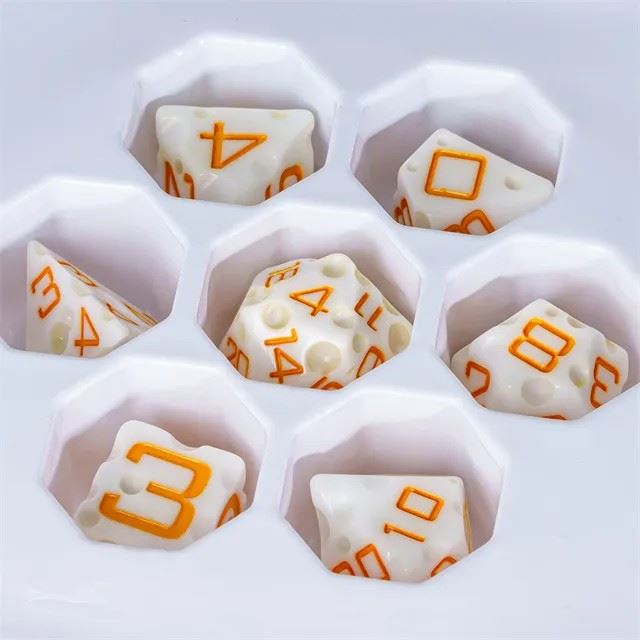 White Cheese Resin -  7pcs RPG Dice Set