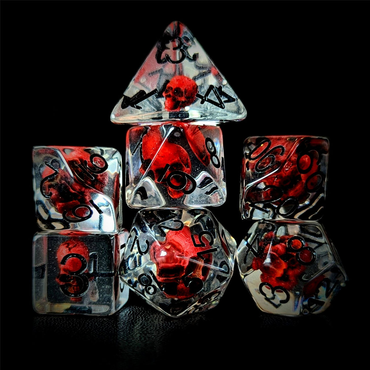 Red Skull in Clear Resin - 7pcs RPG Full Dice Set