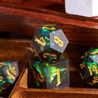 Thumbnail for Green Candy in Frosted Black Sharp Resin - 7pcs RPG Dice Set