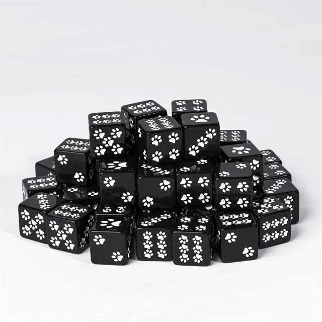 Paw on Black Resin - 6pcs D6 RPG Dice Set