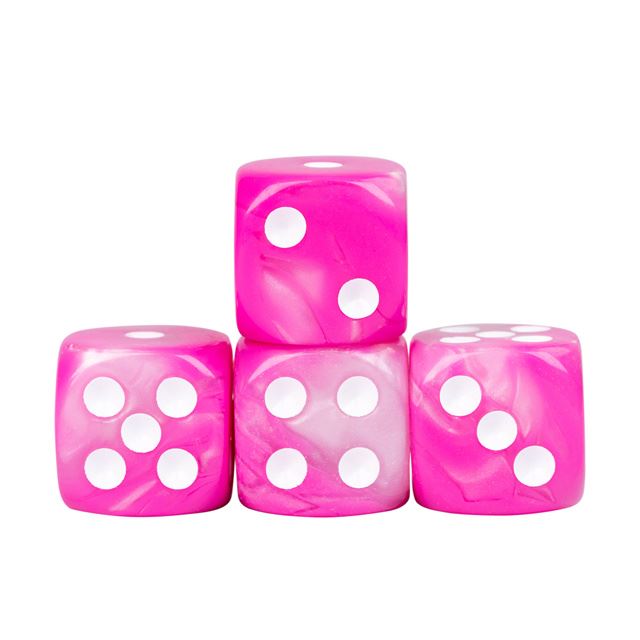 12mm Pink & White Acrylic - 10pcs D6 RPG Dice Set