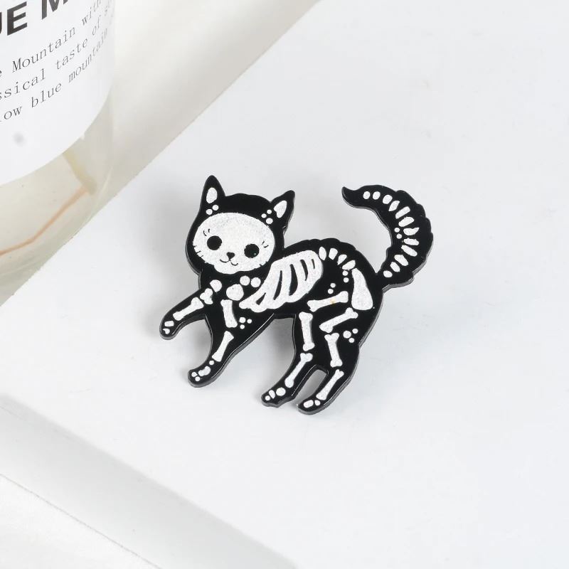 Black Cat Skeleton Pin - Novelty