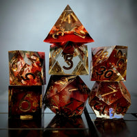 Thumbnail for Layered Orange & Red Sharp Resin - 7pcs RPG Dice Set