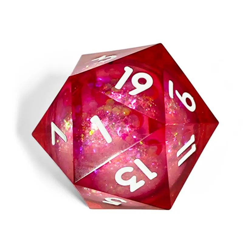 Yellow Glitter in Clear & Pink Liquid Sharp Resin - D20 RPG Dice