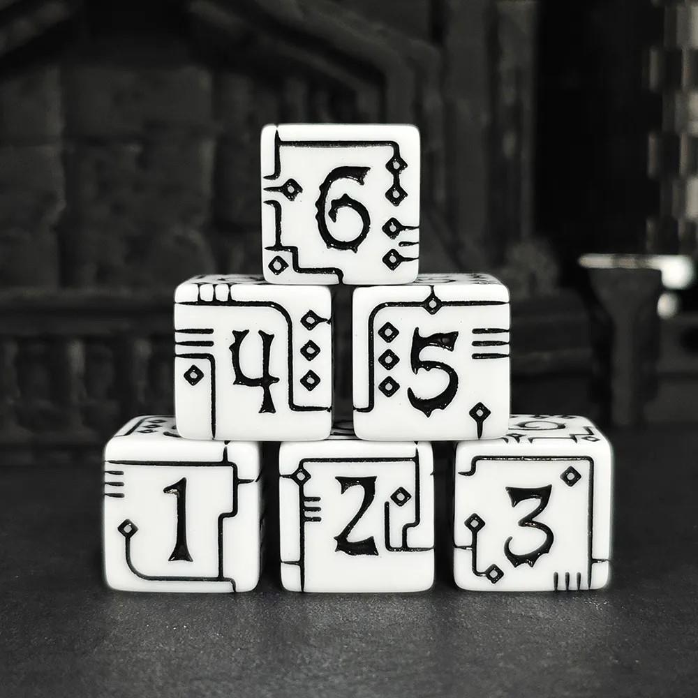 30pcs D6 16mm Dice Acrylic Circuit Black Font White