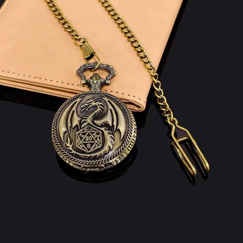 Dragon Wing on Bronze Pocket Watch with Mini Dice - Pendant