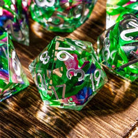 Thumbnail for Pink & Blue Butterfly in Clear Filled Sharp Resin - 7pcs RPG Dice Set