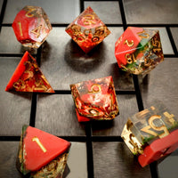 Thumbnail for Layered Orange & Red Sharp Resin - 7pcs RPG Dice Set