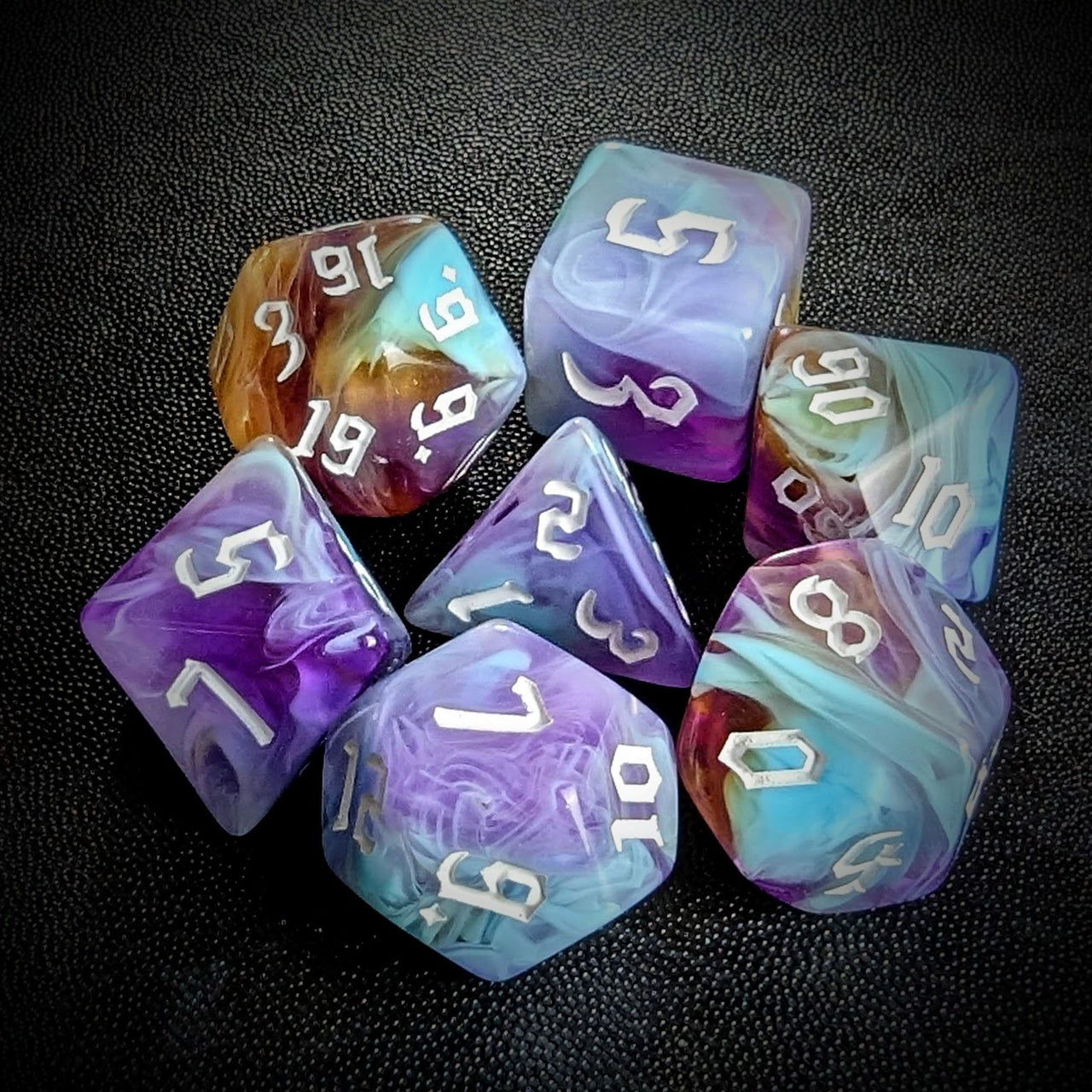 Blend of Sky Blue & Purple Acrylic - 7pcs RPG Full Dice Set Top