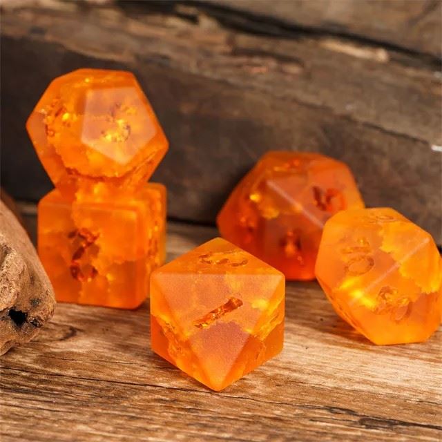 Cracked & Frosted Orange Glass - 7pcs RPG Dice Set