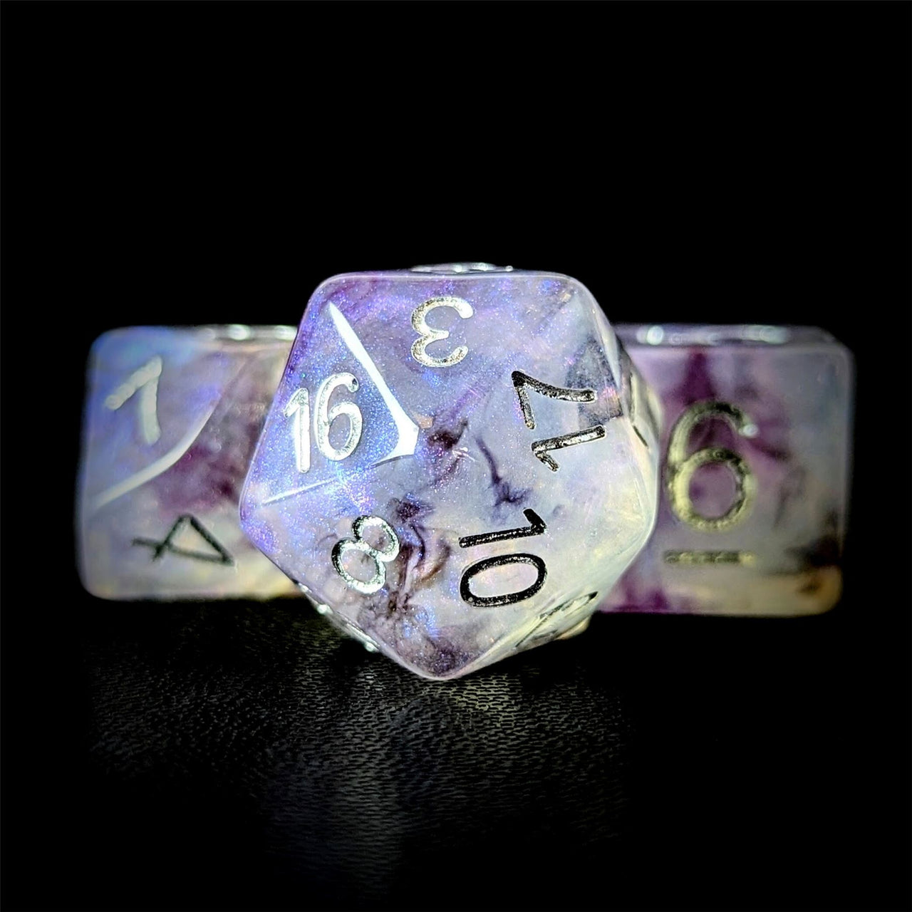 Glitter in Purple & White Resin - 7pcs RPG Full Dice Set