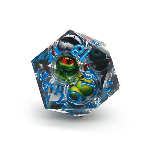 Dragon Eyes in Clear Liquid Sharp Resin - D20 RPG Dice