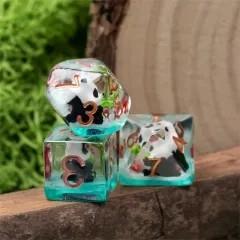 Dragon Skull in Clear & Cyan Resin - 7pcs RPG Full Dice Set
