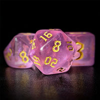 Thumbnail for Glitter in Clear Pink Acrylic - 7pcs RPG Full Dice Set Close