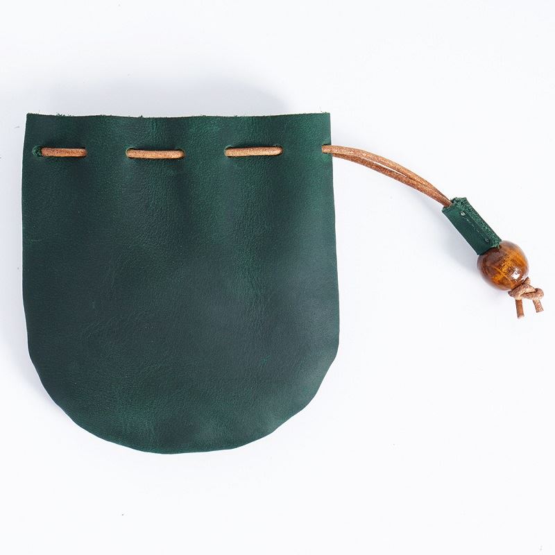 Green Leather Pouch with Belt - Storage Bag