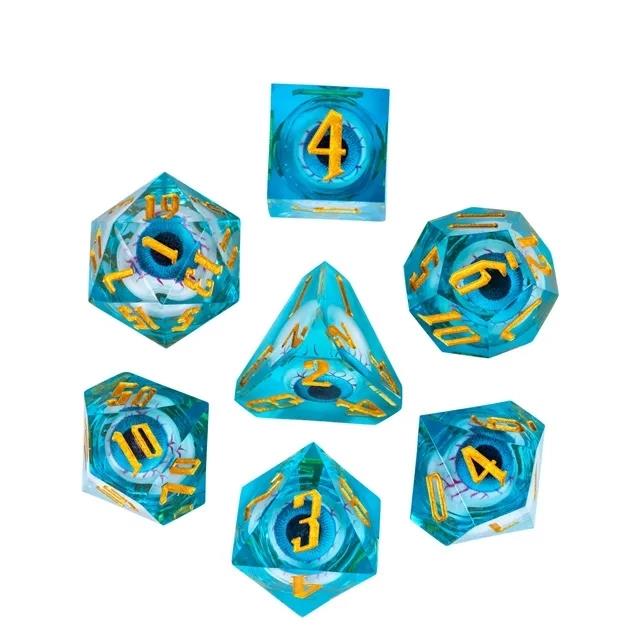 Eye Ball in Blue Filled Sharp Resin - 7pcs RPG Dice Set