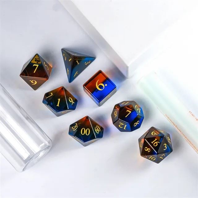 Blue and Amber Glass - 7pcs RPG Dice Set