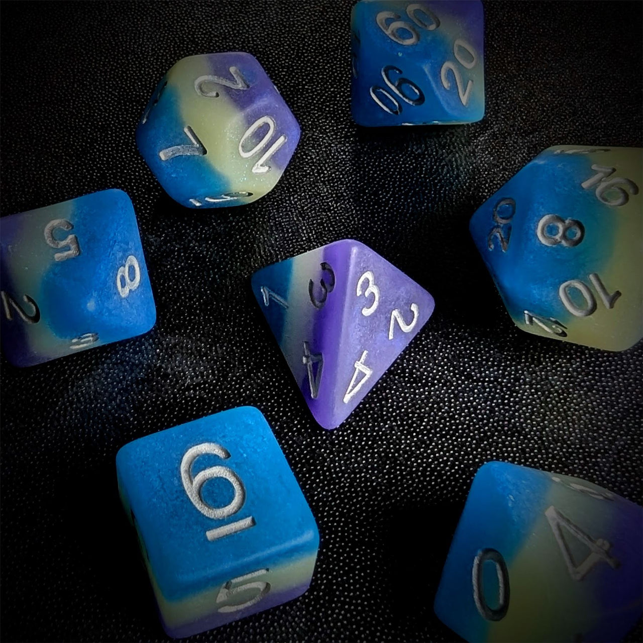 Layered Purple, White & Blue Resin - 7pcs RPG Full Dice Set