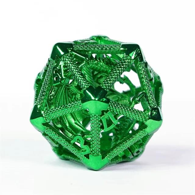 Dragon in Green Metal - Hollow D20 RPG Dice