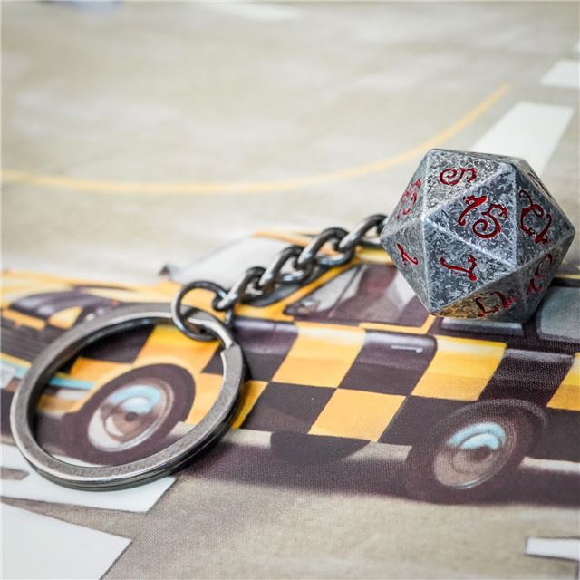 Worn Silver Metal - D20 Keyring