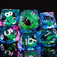 Thumbnail for 7pcs Dice Sharp Filled Liquid Cats Silver Font Blue Pink Clear