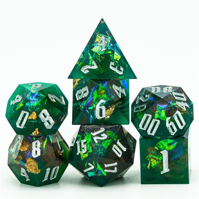 Candy in Green & Black Sharp Resin - 7pcs RPG Dice Set