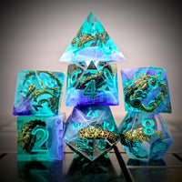 Thumbnail for 7pcs Dice Sharp Filled Tentacle Blue Font Blue