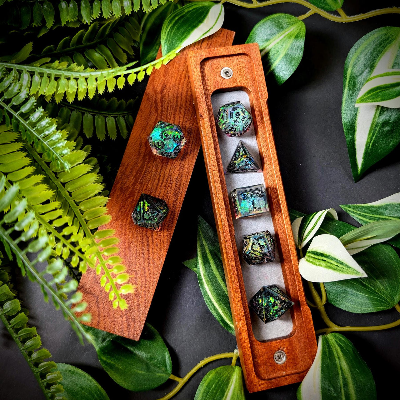 Mythology on Clear Sharp Resin - 7pcs RPG Dice Set