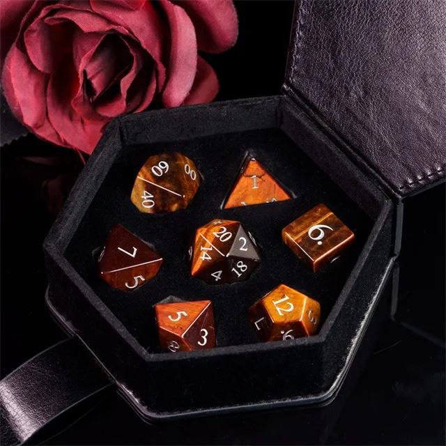 Tigers Eye Gemstone - 7pcs RPG Dice Set