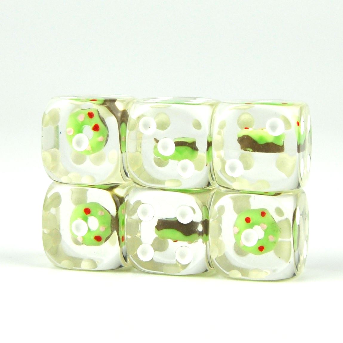 Green Donut in Clear Resin - 6pcs D6 RPG Dice Set