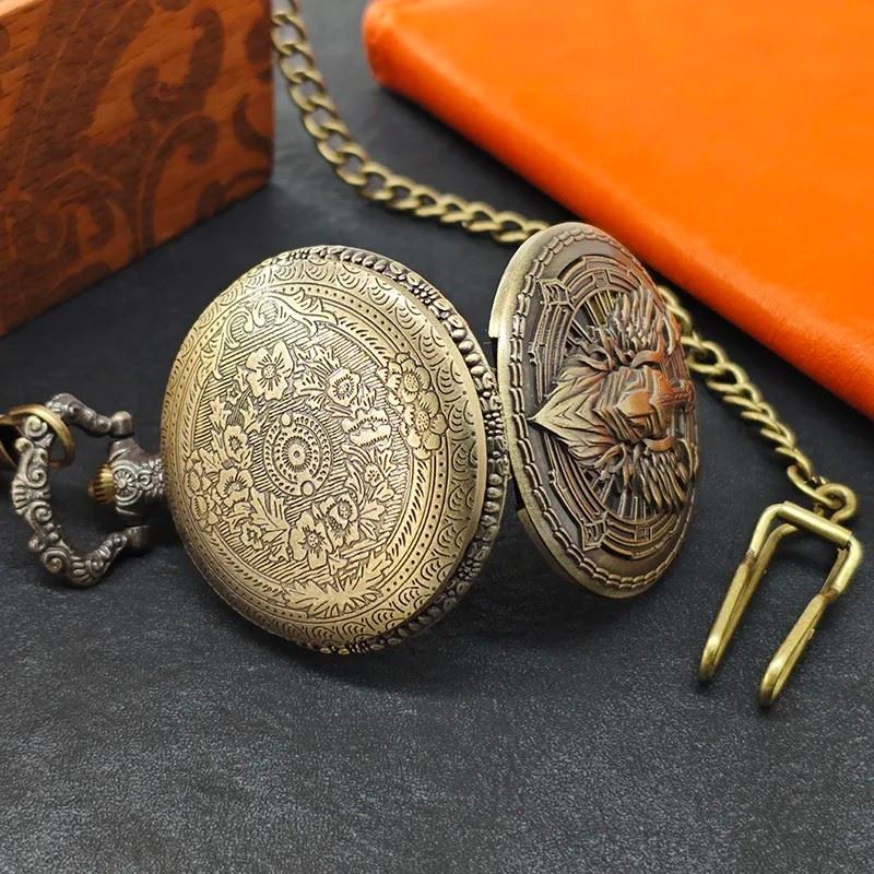 Paladin Helm on Bronze Pocket Watch with Mini Dice - Pendant