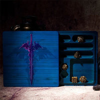 Thumbnail for Blue Sword with Wings on Bamboo Wood - Magnetic Dice Storage