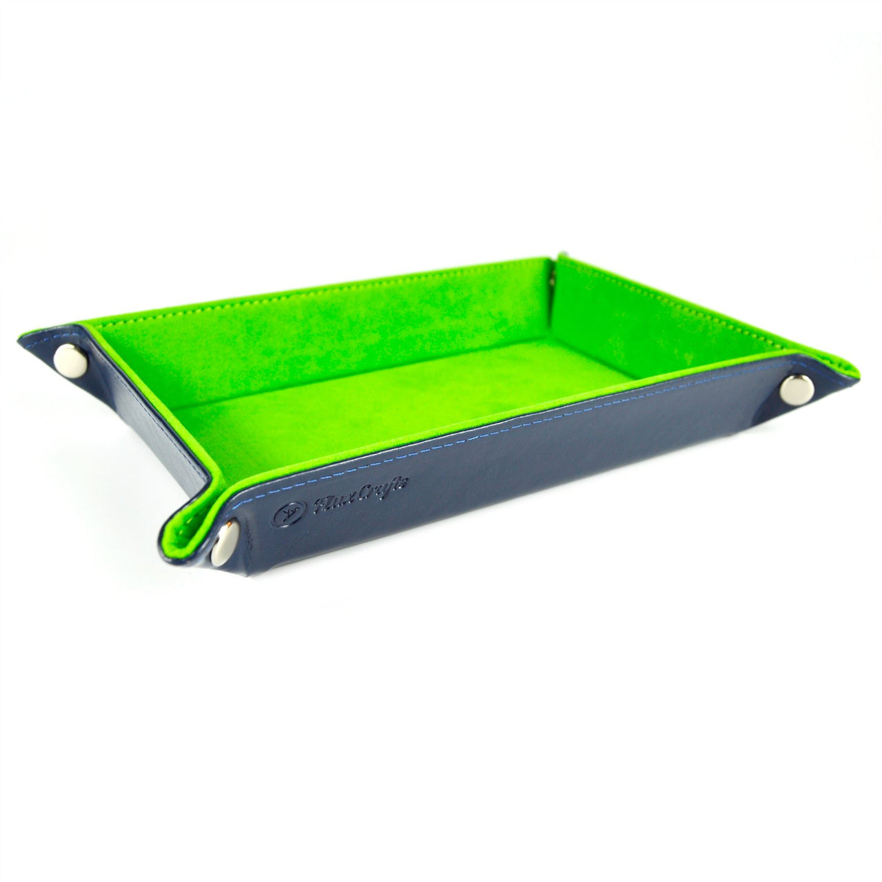 Green Velvet & Blue PU Leather - Rectangle Hard Dice Tray