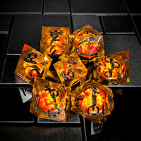 Thumbnail for 7pcs Dice Sharp Filled Liquid Lizard Eye Black Font Orange