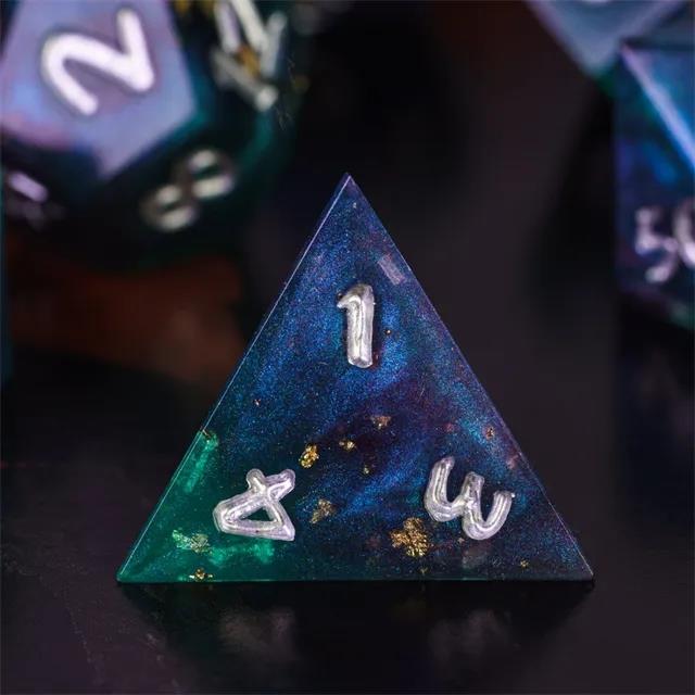 Glitter & Foil in Purple, Blue & Teal Sharp Resin - 7pcs RPG Dice Set