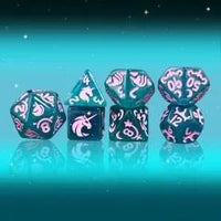 Thumbnail for 7pcs Dice Resin Pattern Unicorn Pink Font Green