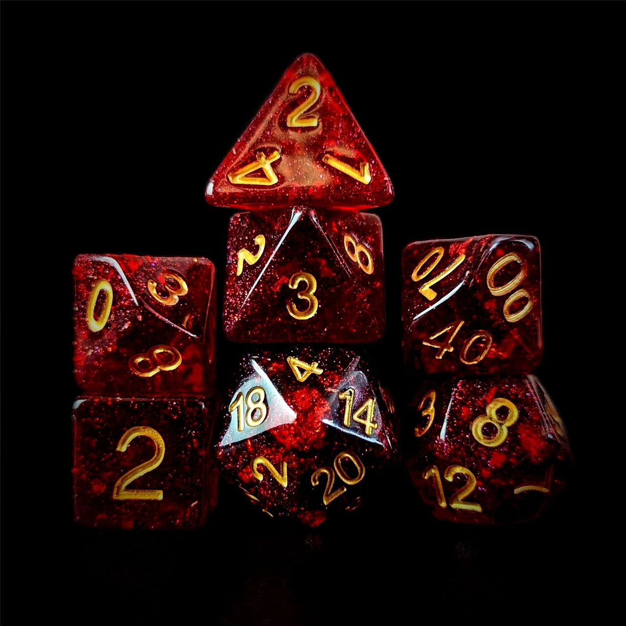 Glitter in Red Resin - 7pcs RPG Full Dice Set