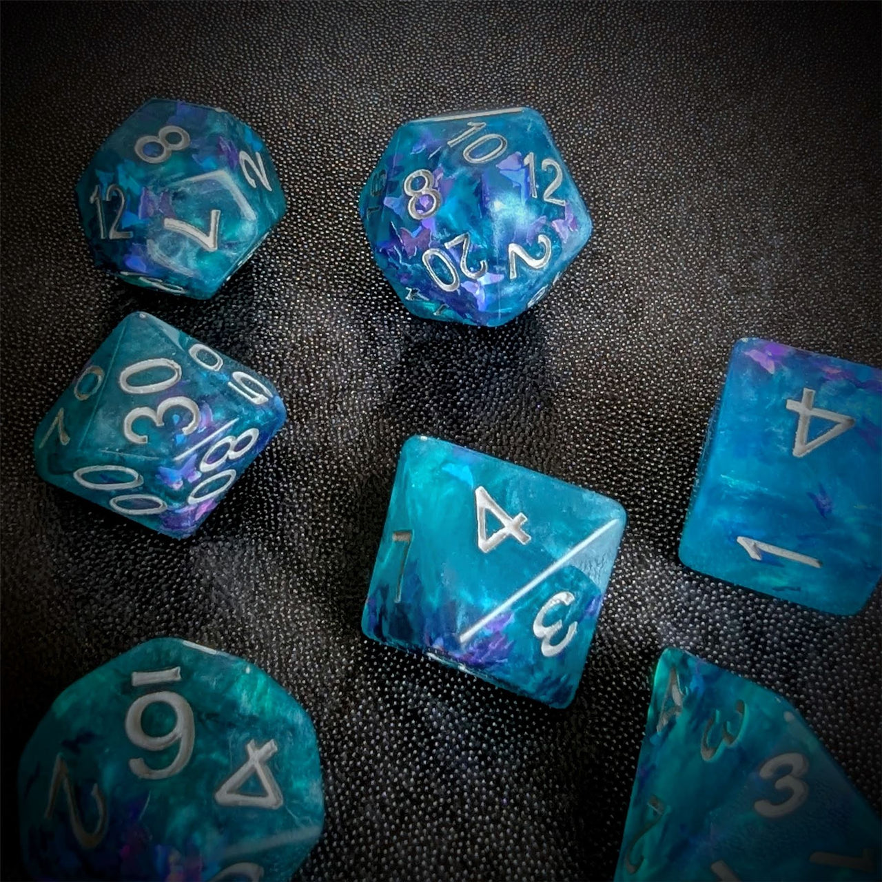 Butterfly in Blue Resin - 7pcs RPG Full Dice Set