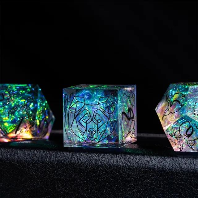 Beasts on Clear with Candy Sharp Resin - 7pcs RPG Dice Set