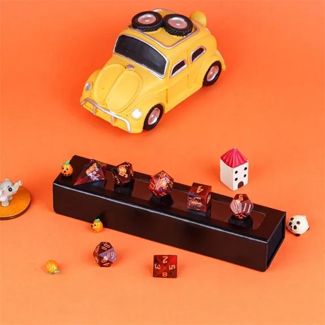 Halloween Pumpkin in Red Filled Sharp Resin - 7pcs RPG Dice Set