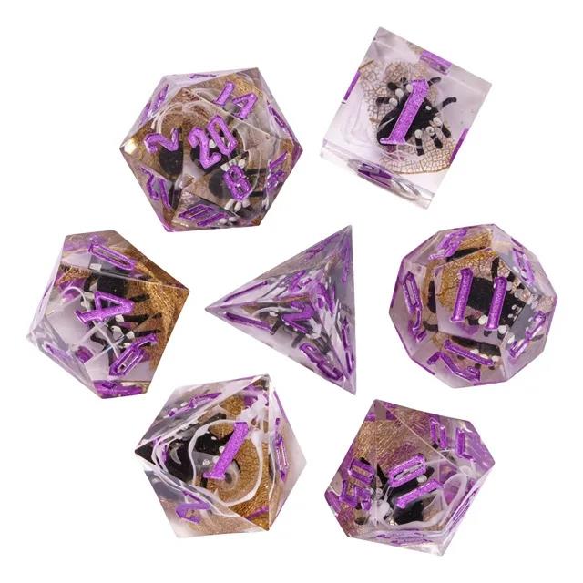 Spider in Clear Filled Sharp Resin - 7pcs RPG Dice Set