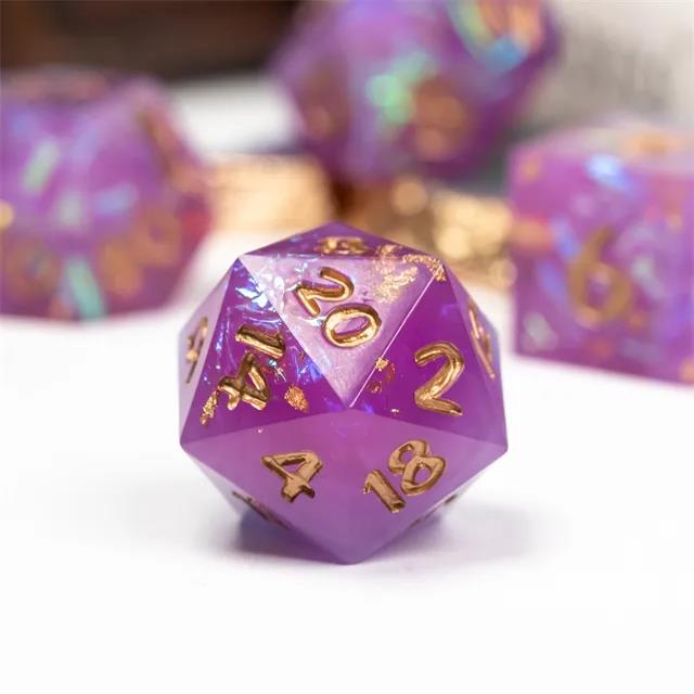 Candy in Purple & White with Copper Foil Sharp Resin - 7pcs RPG Dice Set