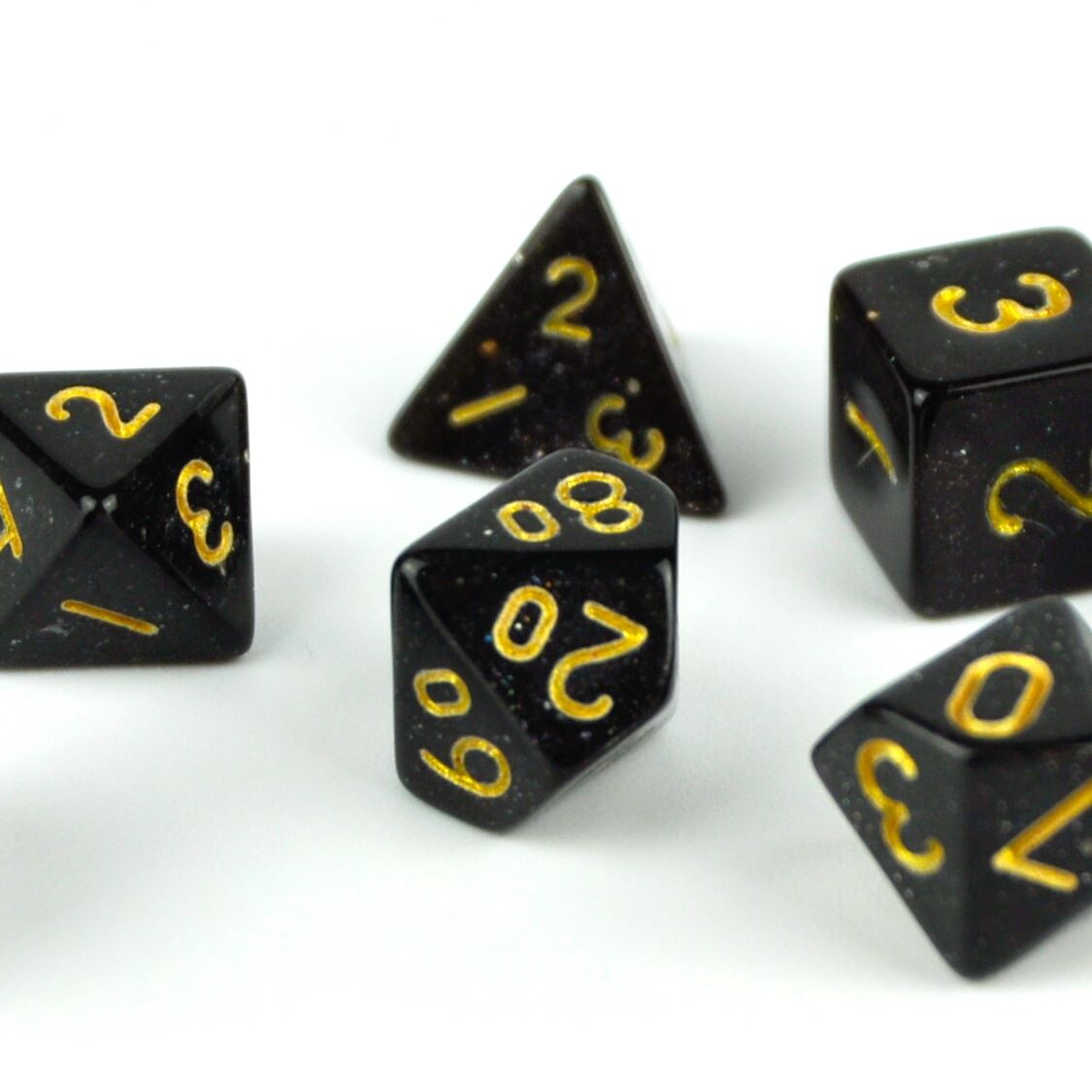 Glitter in Black Acrylic - 7pcs RPG Mini Dice Set