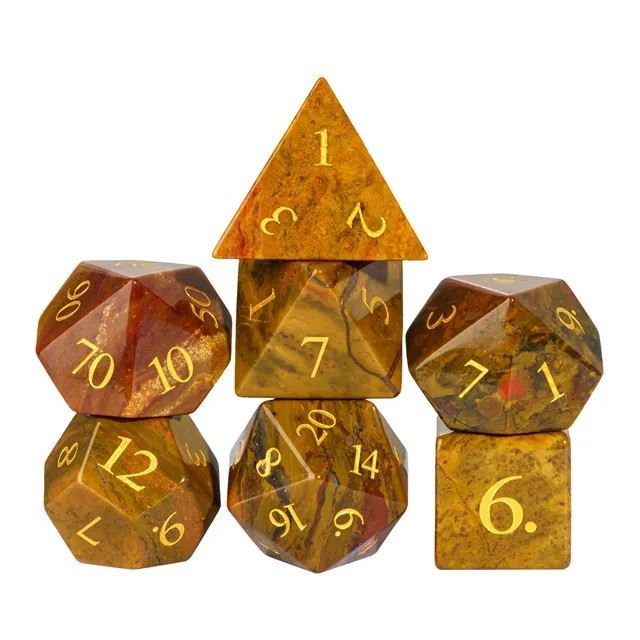 Orange Indian Agate Gemstone - 7pcs RPG Dice Set