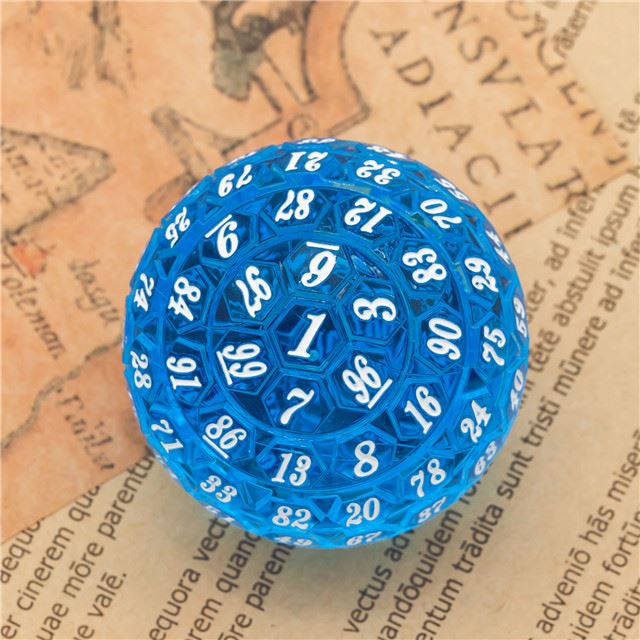 Blue & Clear Raised Face Acrylic - D100 RPG Dice