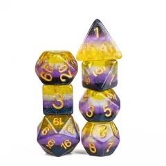 7pcs Dice Resin Layer Gold Font Non Binary Blue Purple Yellow