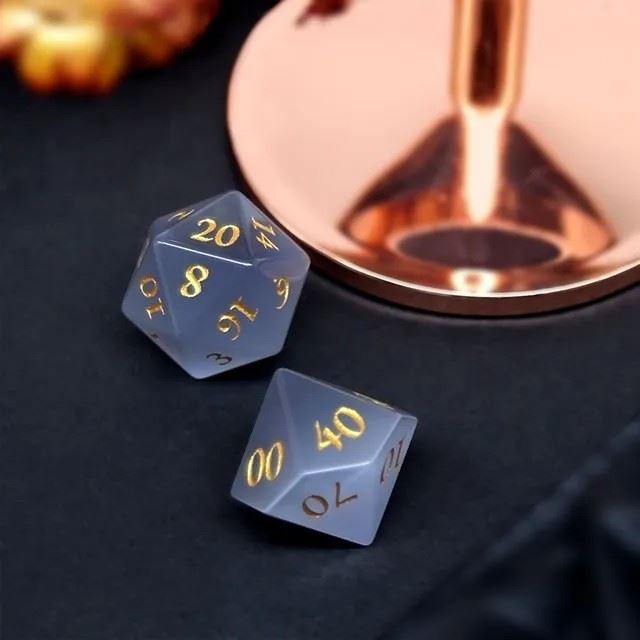 Grey Cat Eye Gemstone - 7pcs RPG Dice Set