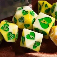 Thumbnail for 7pcs Dice Resin Pattern Hearts Green Font Yellow