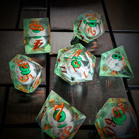 Thumbnail for Eye Ball in Green & Clear Liquid Filled Sharp Resin - 7pcs RPG Dice Set